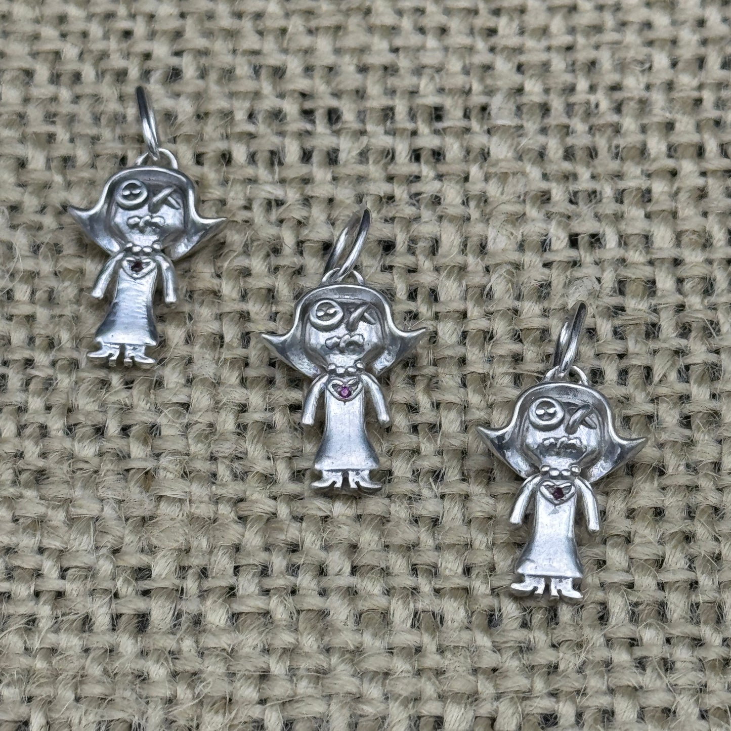 Mini Lady Doll Pendant with Ruby Hearts