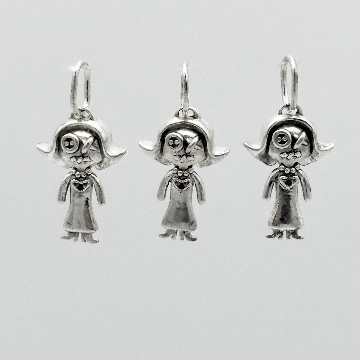 Mini Lady Doll Pendant with Ruby Hearts
