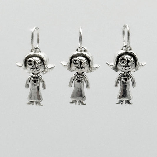 Mini Lady Doll Pendant with Ruby Hearts